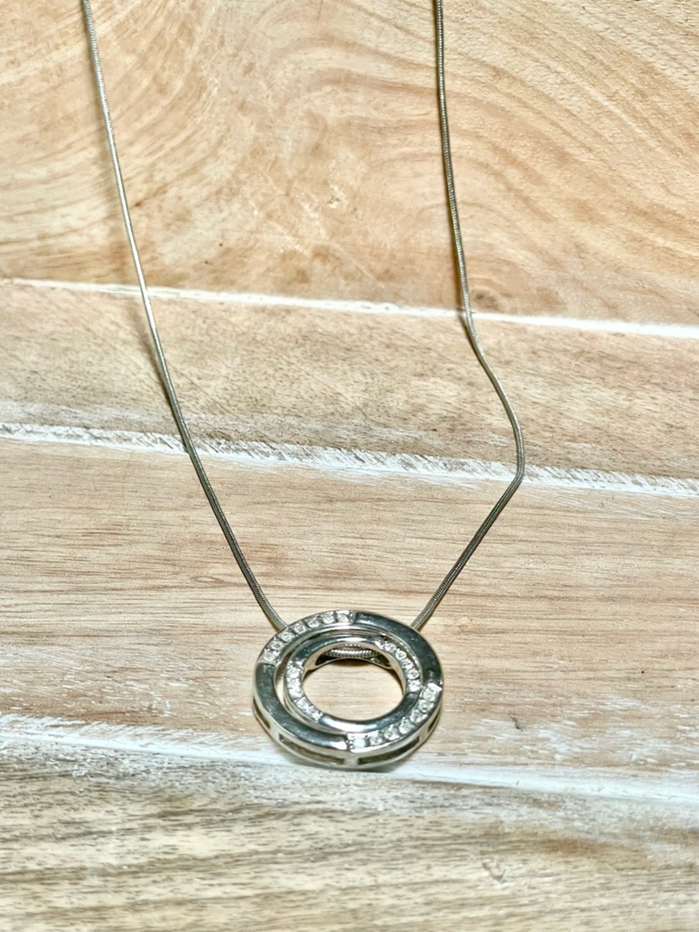 Silver Double-Ring Crystal Pendant Necklace - Women's Jewelry